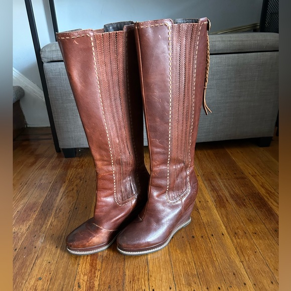 Ariat Brown Leather Knee-High Wedge Boots - Picture 10 of 10